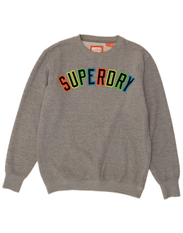 SUPERDRY Męska bluza z grafiką o luźnym kroju, sweter XS, szara, nakrapiana bawełna