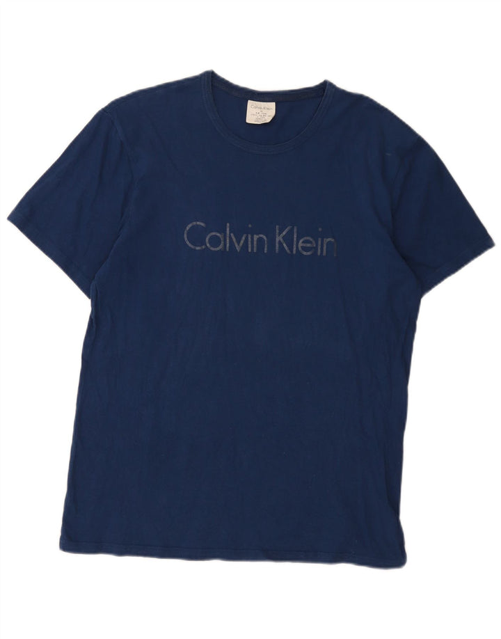 Męska koszulka z grafiką Calvin Klein, średnia, granatowa bawełna