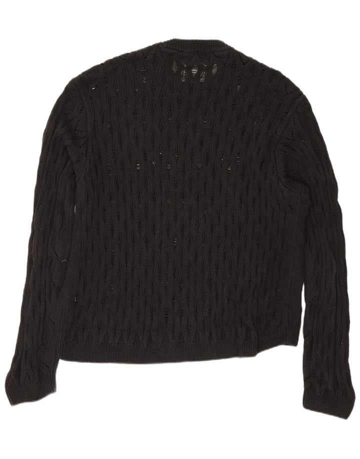 Zara Męski sweter z okrągłym dekoltem, duży, czarny, bawełniany