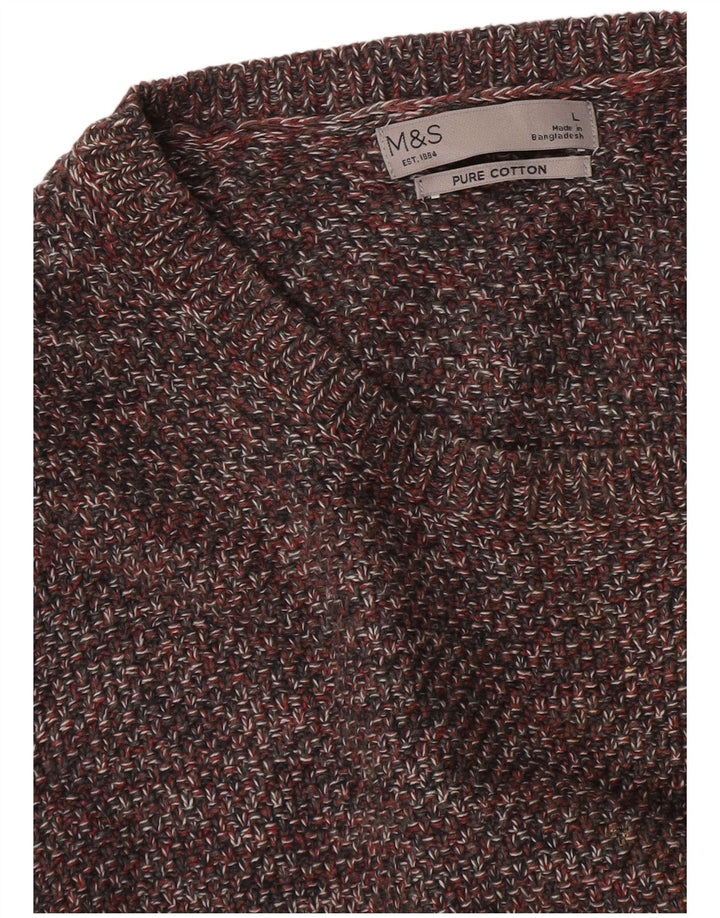 Marks & Spencer Damski sweter z okrągłym dekoltem, duży, szary, bawełniany w plamki