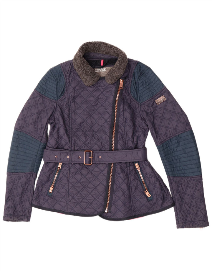 Damska pikowana kurtka Superdry UK 14, średni granatowy nylon z blokami kolorów