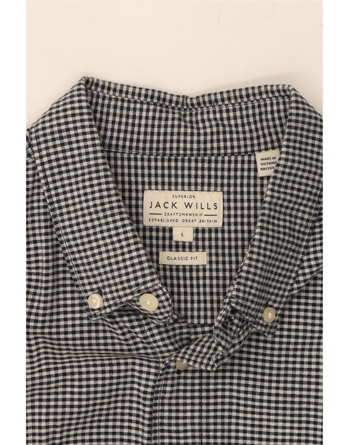 JACK WILLS Mens Superior Classic Fit Shirt Large Black Check Cotton Vintage Jack Wills and Second-Hand Jack Wills from Messina Hembry 