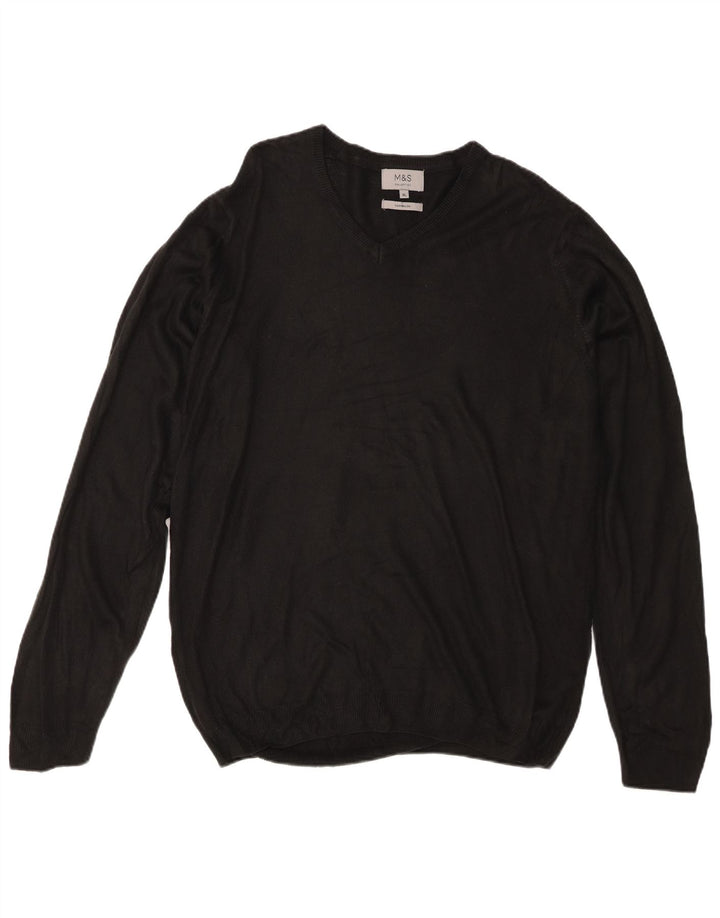 Marks & Spencer Męski sweter z dekoltem w kształcie litery V, XL, czarny, akrylowy