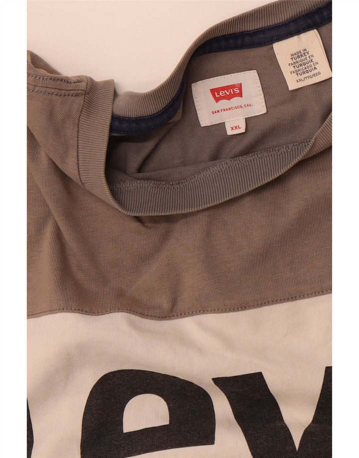 LEVI'S Mens Graphic T-Shirt Top 2XL Brown Colourblock