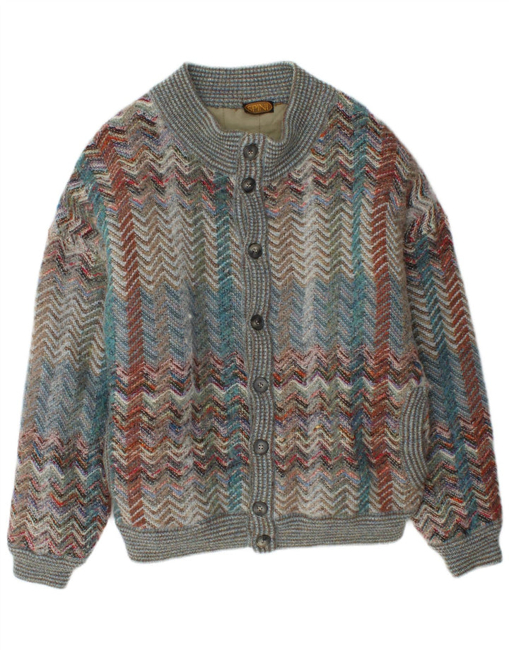 Vintage męska dzianinowa kurtka bomber IT 50 duża wielokolorowa wełna Chevron