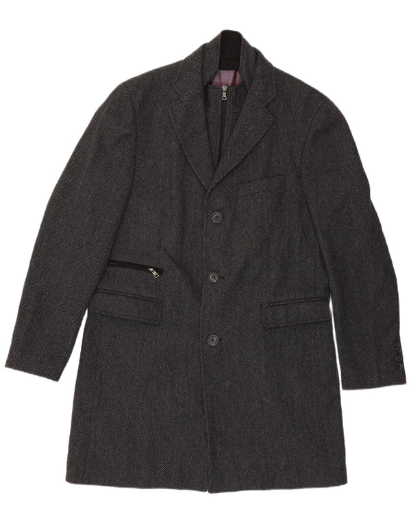 Płaszcz męski VINTAGE IT 50, duży, szary, wełniany w jodełkę