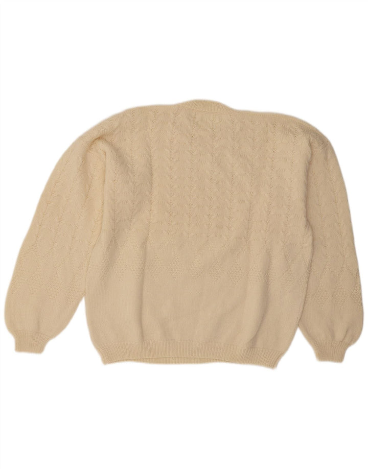 Vintage męski sweter z wycięciem pod szyją, duży w kolorze złamanej bieli