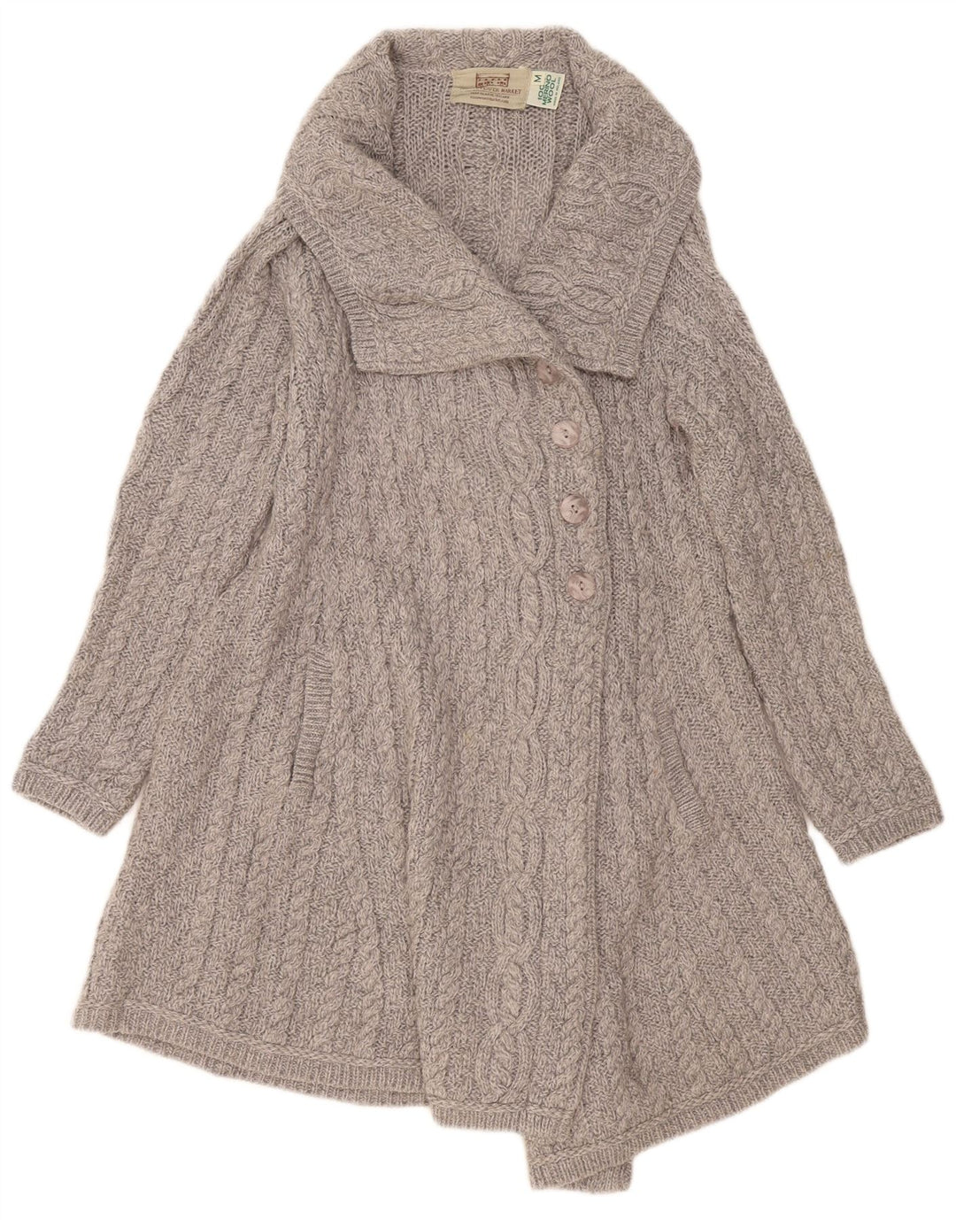 Damski sweter rozpinany o przedłużonym kroju Aran Crafts UK 12 Średni szary Wełna Merino