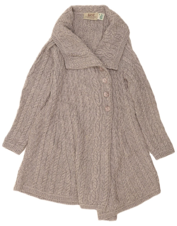 Damski sweter rozpinany o przedłużonym kroju Aran Crafts UK 12 Średni szary Wełna Merino