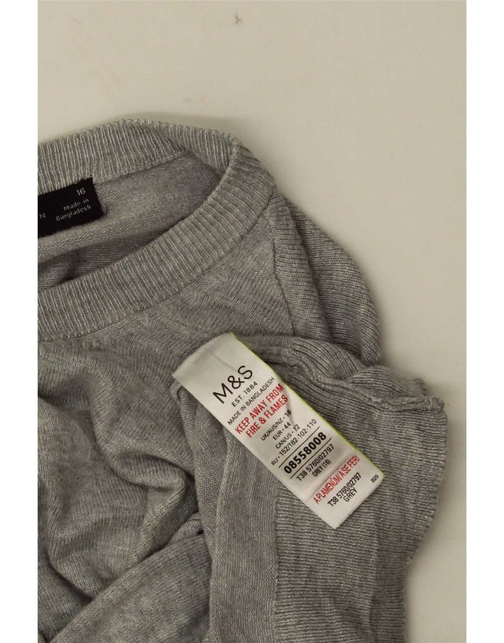 Marks & Spencer Krótki sweter damski UK 16, duży, szary, wiskoza