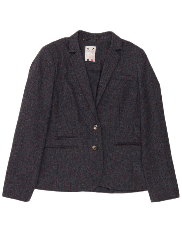 Crew Clothing Damska marynarka zapinana na 2 guziki UK 14, duża, szara, wełniana w prążki