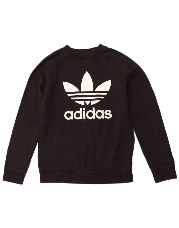 Damska bluza z grafiką ADIDAS, UK 10, mała, czarna, bawełniana