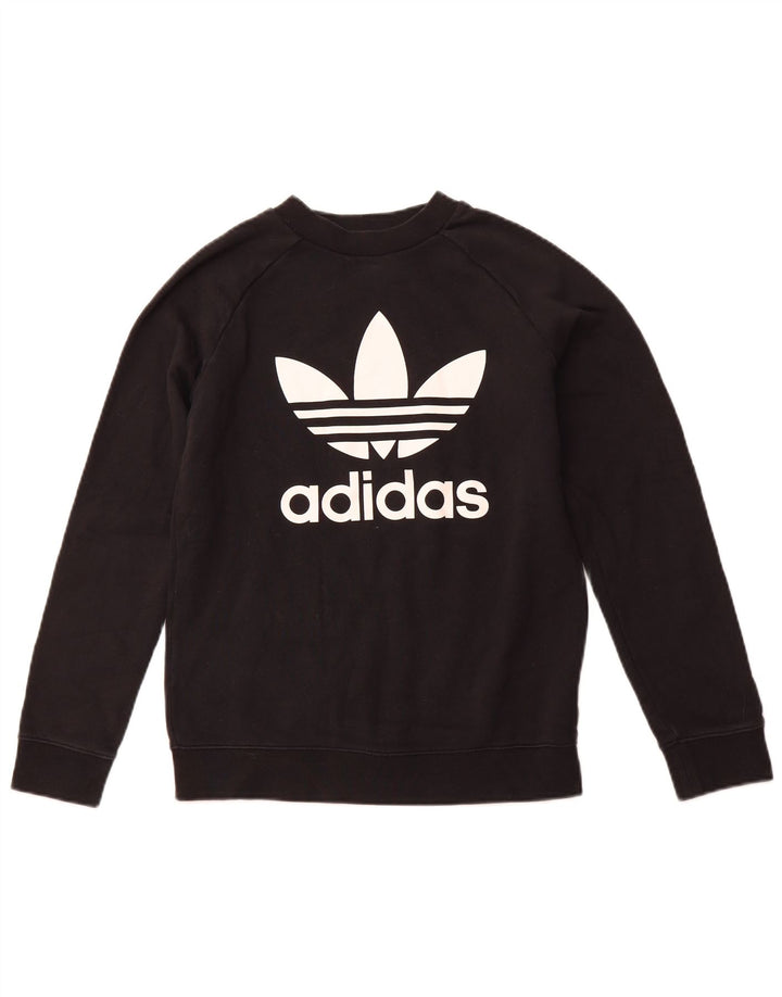 Damska bluza z grafiką ADIDAS, UK 10, mała, czarna, bawełniana
