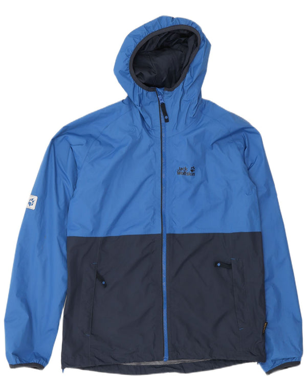 Chłopięca kurtka przeciwdeszczowa Jack Wolfskin 15-16 lat Niebieski poliamid z blokami kolorów