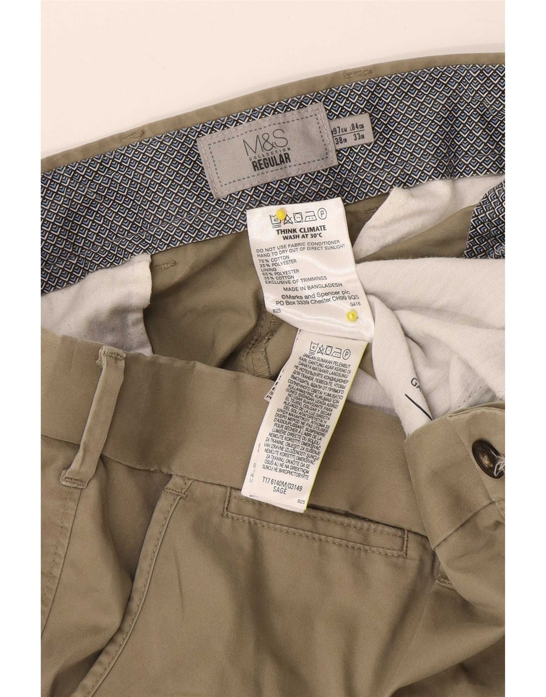 Męskie spodnie typu chino Regular Marks & Spencer W38 L33 Beżowa bawełna