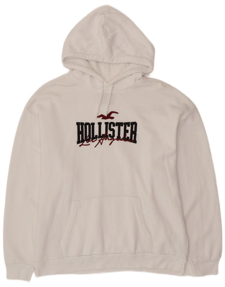HOLLISTER Męski sweter z kapturem i grafiką 2XL, biała bawełna