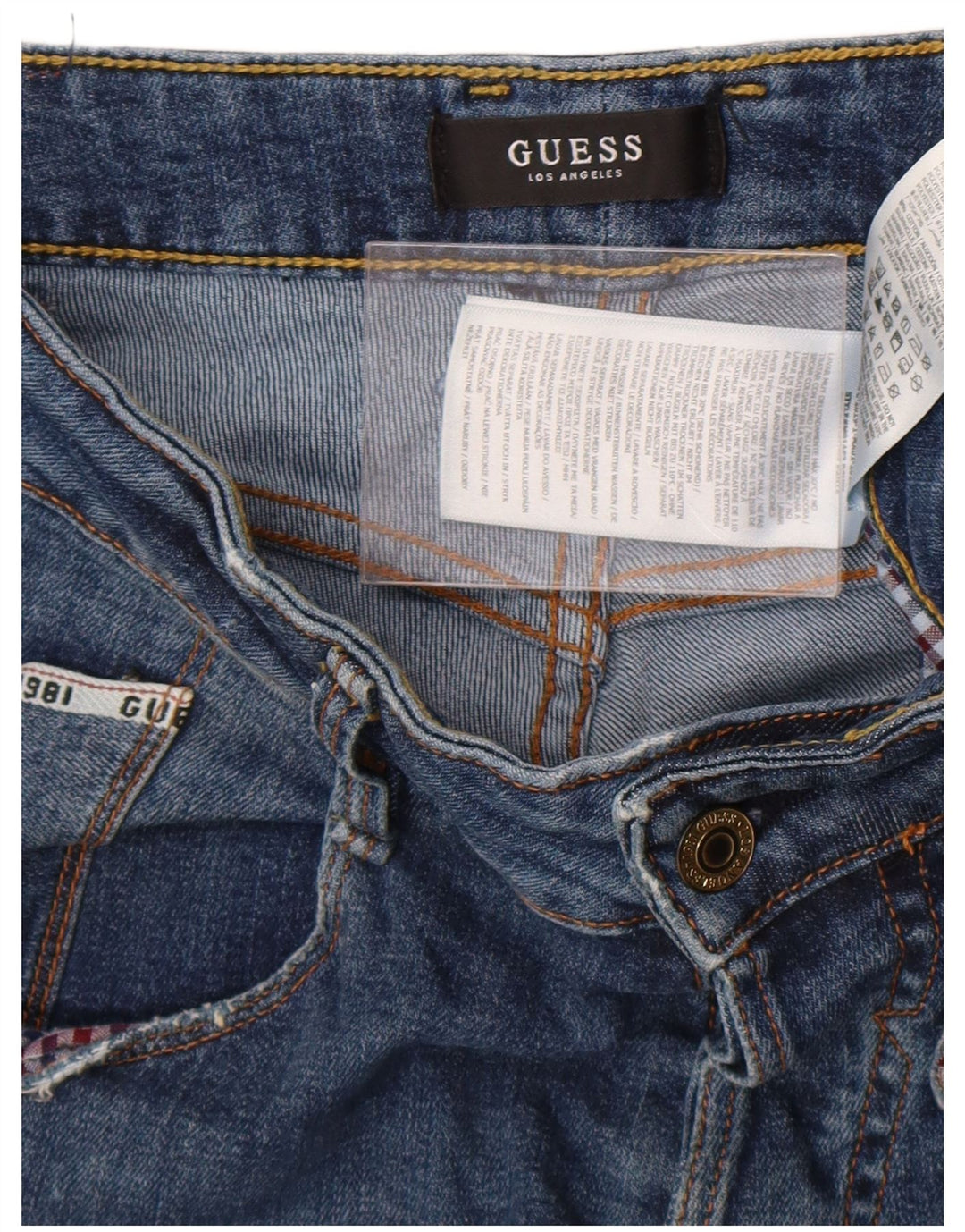 Męskie jeansy Guess Straight Distressed W30 L33 Niebieski poliester