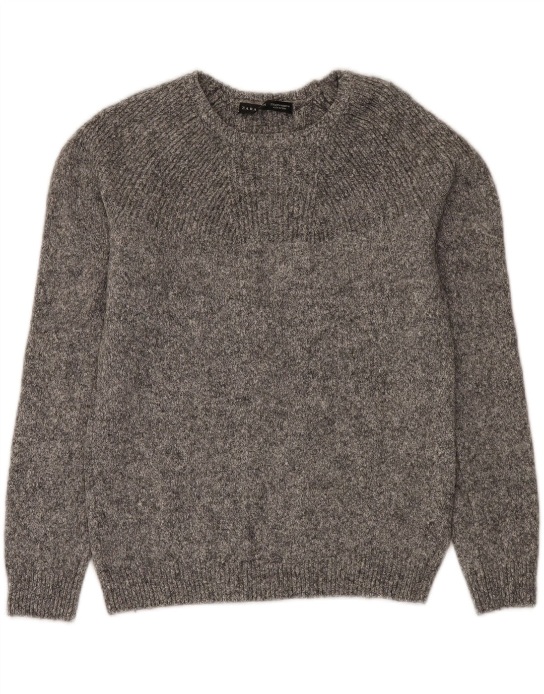 Męski sweter Zara z dekoltem w łódkę, średnioszary, wełniany w cętki