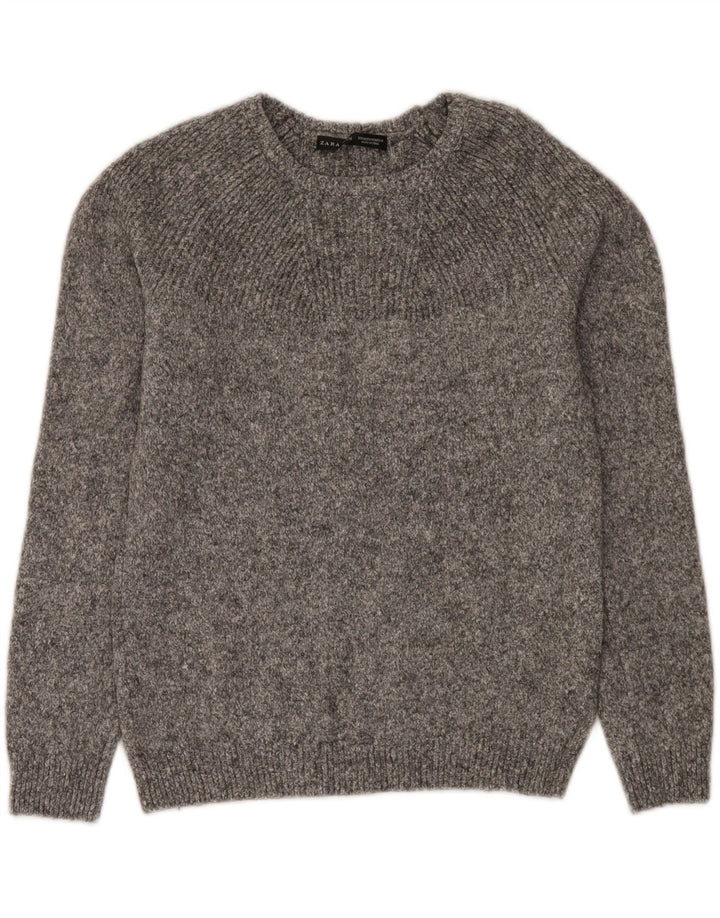 Męski sweter Zara z dekoltem w łódkę, średnioszary, wełniany w cętki