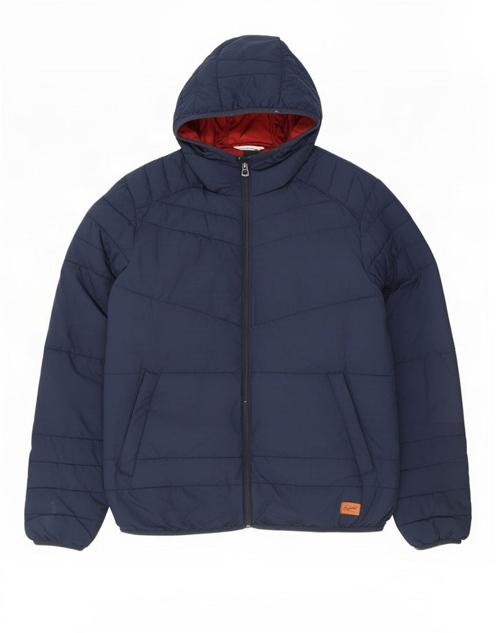 Męska ocieplana kurtka z kapturem Jack & Jones UK 36, mała, granatowa, poliester