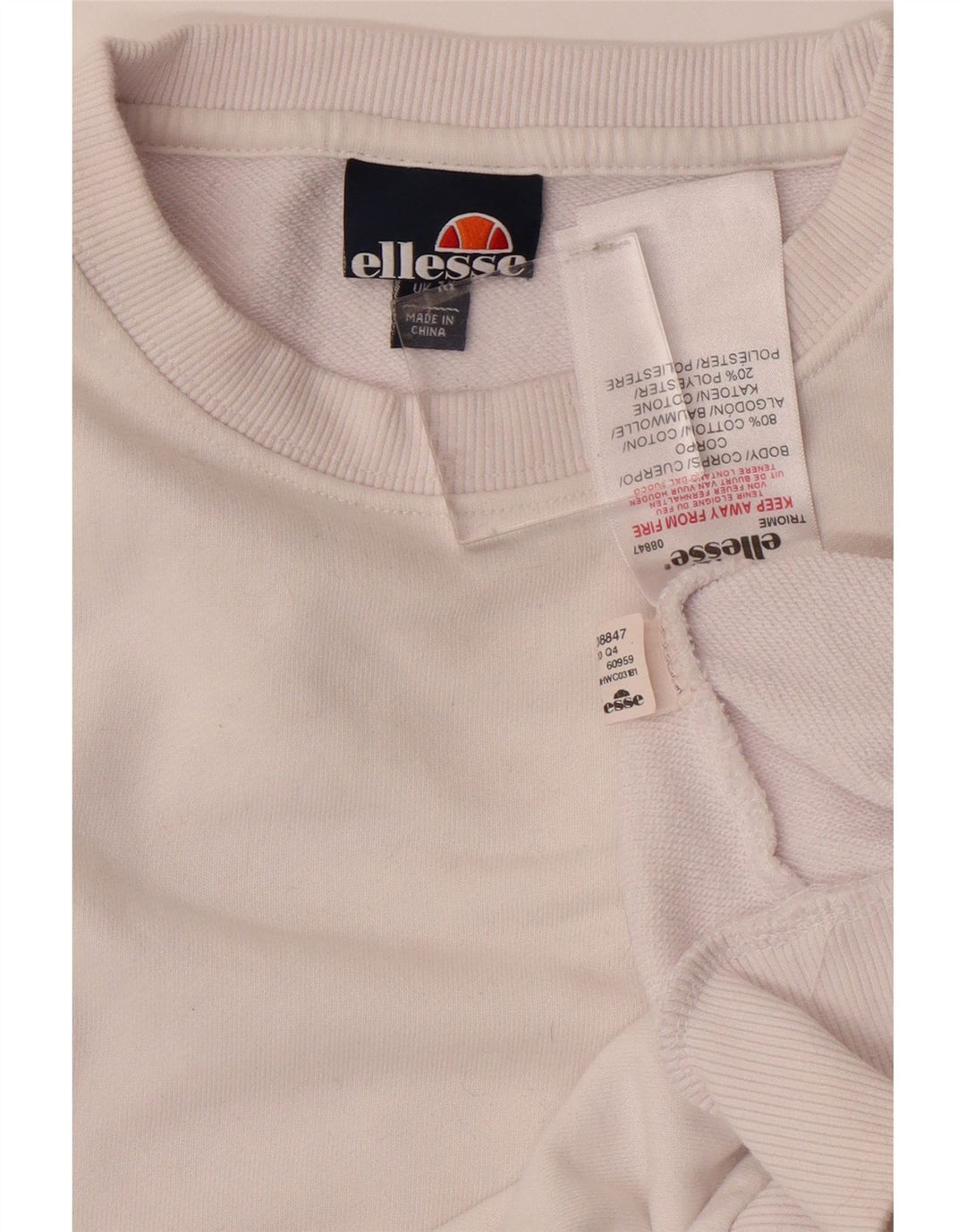 ELLESSE Womens Graphic Sweatshirt Jumper UK 14 Large  White Cotton