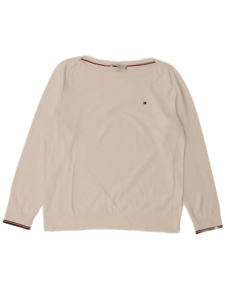 Damski sweter TOMMY HILFIGER z dekoltem w łódkę UK 14 Średni biały