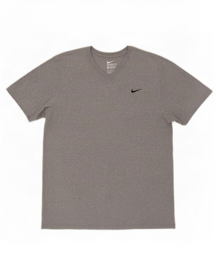 Męski T-shirt Nike o sportowym kroju, duży, szary, bawełniany w cętki