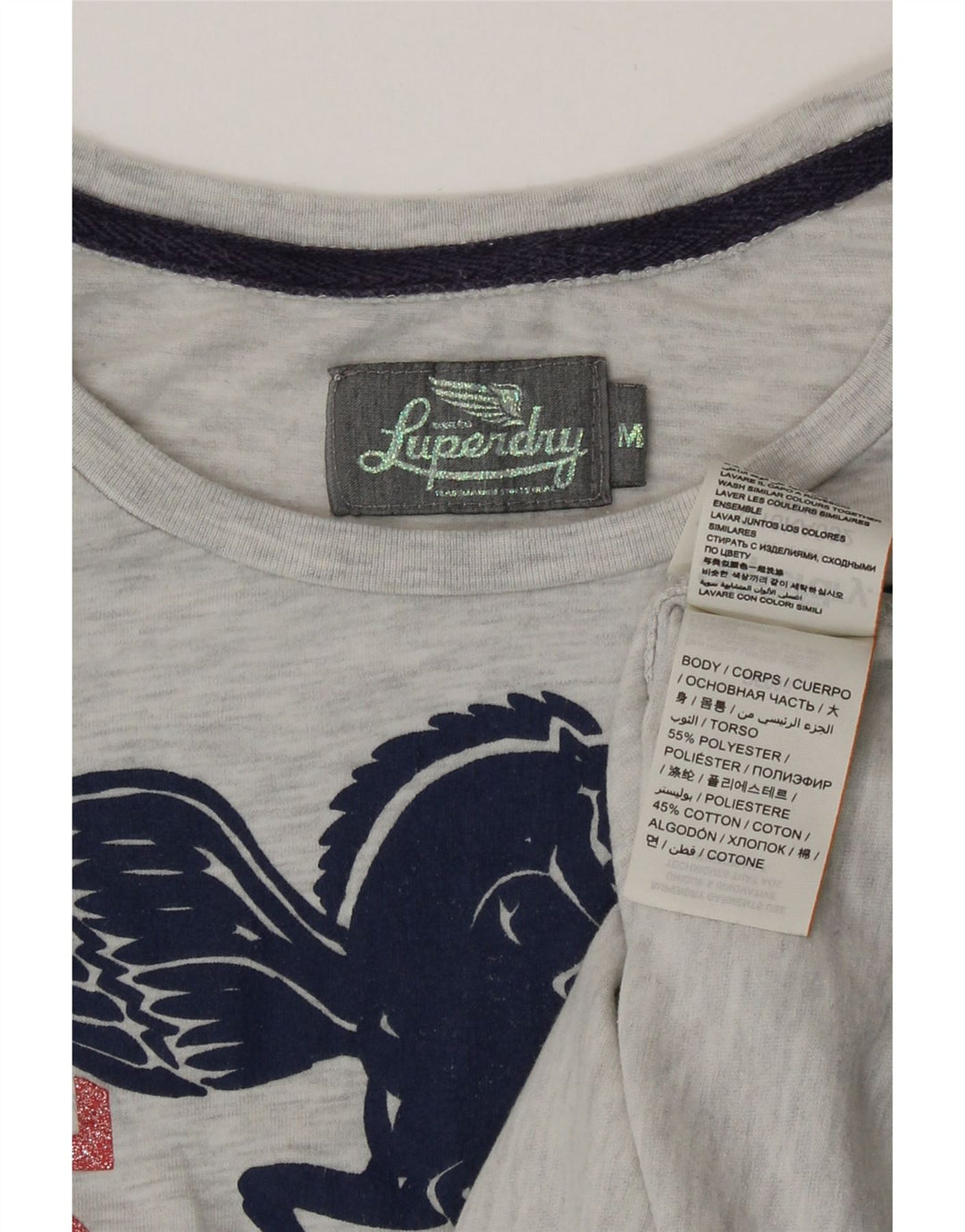 Damski T-shirt z grafiką Superdry Top UK 12 Średni szary, nakrapiany poliester