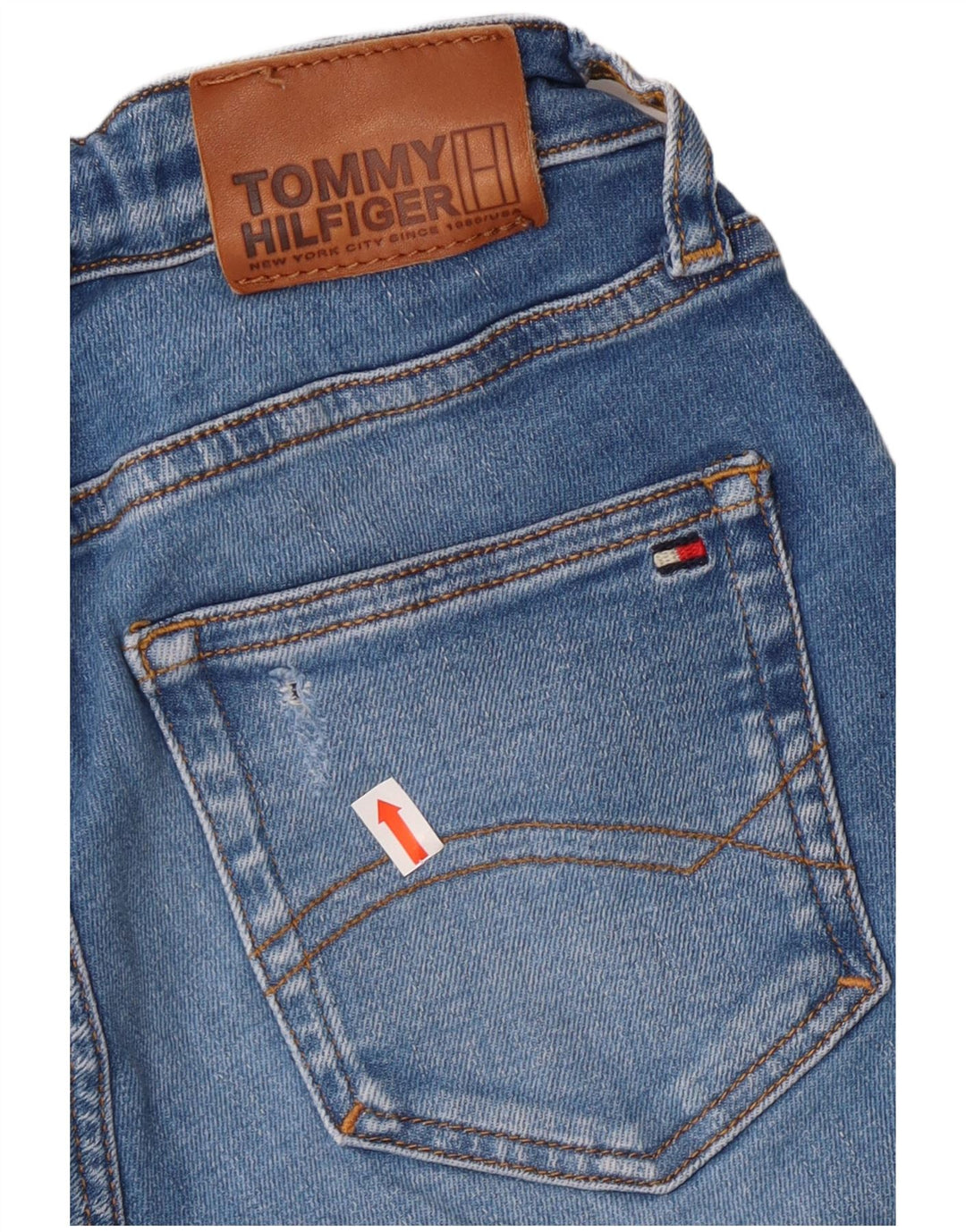 Tommy Hilfiger Chłopięce jeansy slim z przetarciami 11-12 lat W24 L26 Niebieskie bawełniane