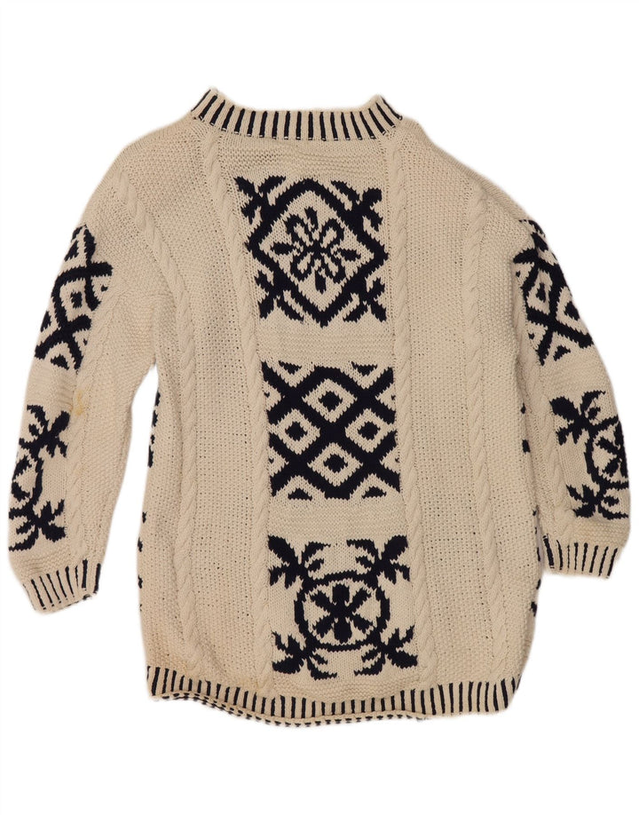 Sweter damski w stylu vintage z golfem EU 38, średni, złamany biały geometryczny