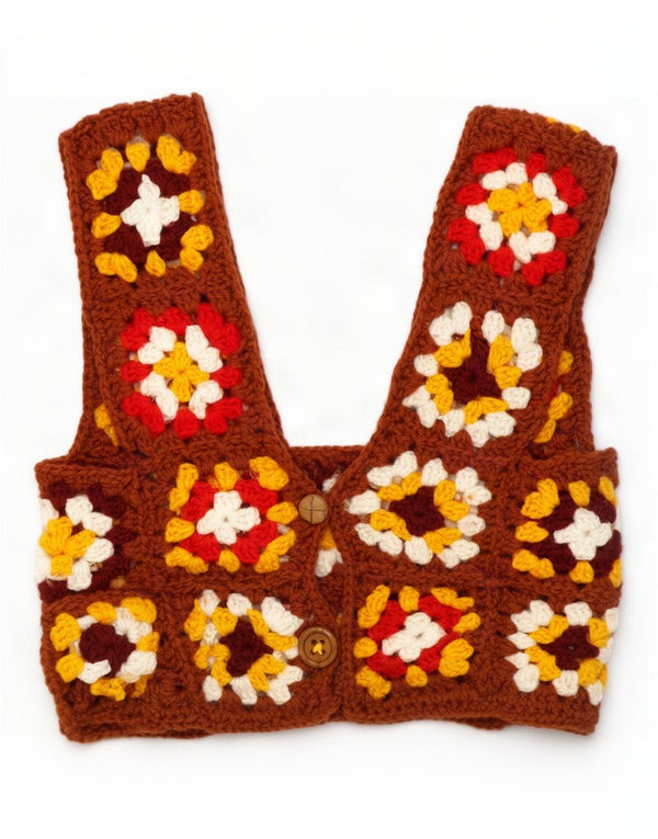 Vintage damski krótki top bez rękawów UK 10, mały, wielokolorowy geometryczny