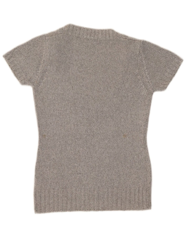 Massimo Dutti Womens Short Sleeve V-Neck Jumper Sweater UK 10 Small Grey