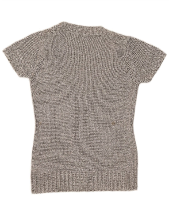 Damski sweter Massimo Dutti z krótkim rękawem i dekoltem w kształcie litery V, UK 10, mały, szary