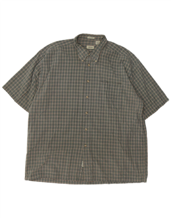 IZOD Męska koszula z krótkim rękawem XL, khaki, bawełniana krata