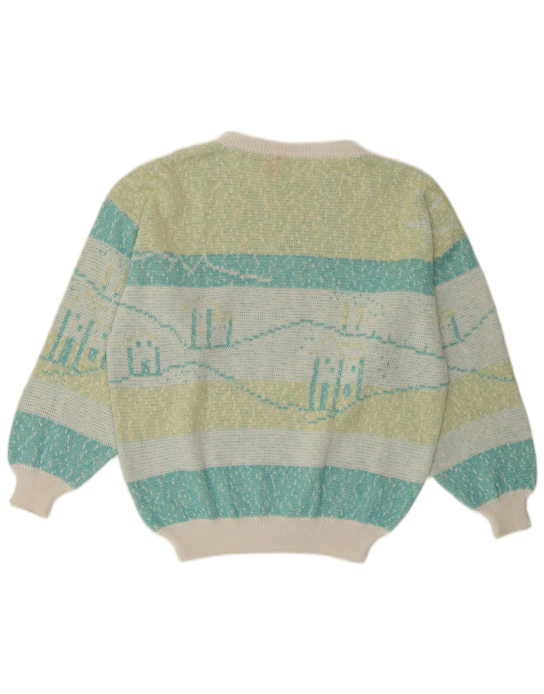 Sweter damski VINTAGE z dekoltem w łódkę UK 16, duże, wielokolorowe paski