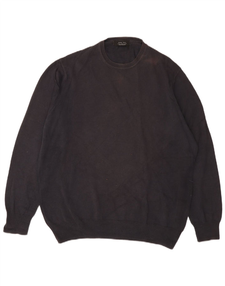 Męski sweter z okrągłym dekoltem Zara XL, czarny