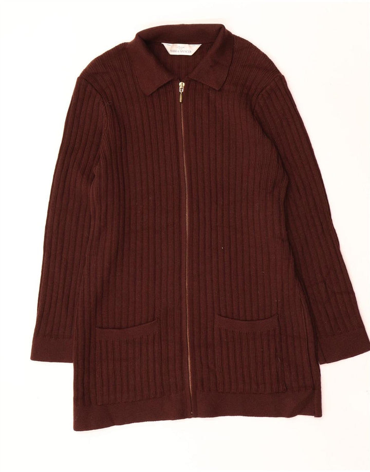Marks & Spencer Damski sweter rozpinany UK 14, duży, brązowy, wełniany