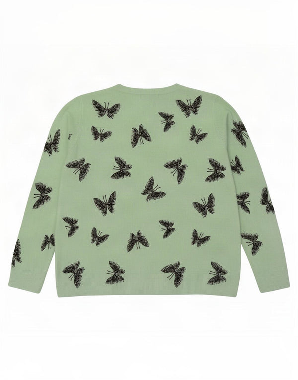 Damski sweter Marks & Spencer z okrągłym dekoltem, UK 22 3XL, zielony motyl