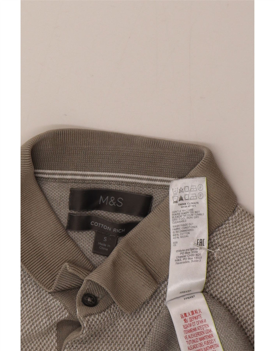 Marks & Spencer Męski sweter polo z krótkim rękawem, mały, szary