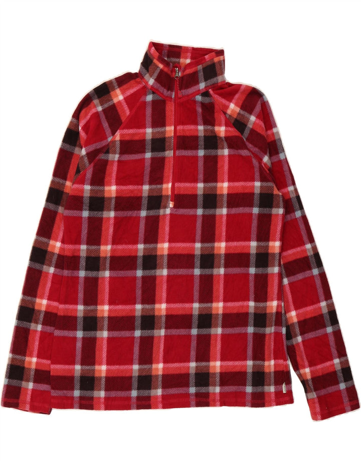 EDDIE BAUER Womens Zip Neck Fleece Jumper UK 14 Medium Red Check Polyester Vintage Eddie Bauer and Second-Hand Eddie Bauer from Messina Hembry 