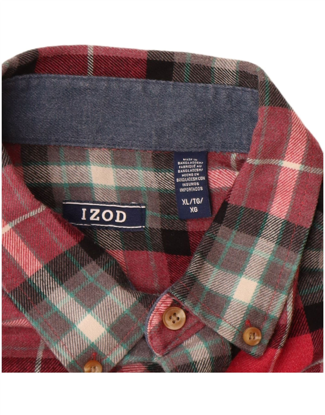 IZOD Męska koszula flanelowa XL, bawełniana w czerwoną kratę
