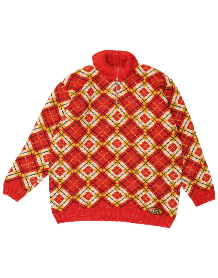 Męski sweter zapinany na zamek Foxhound XL, czerwony Argyle/diamentowa wełna