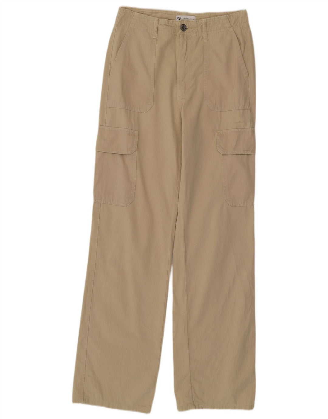 Damskie spodnie cargo z wysokim stanem i prostym wzorem ZARA EU 34 2XS W24 L31 Zielone