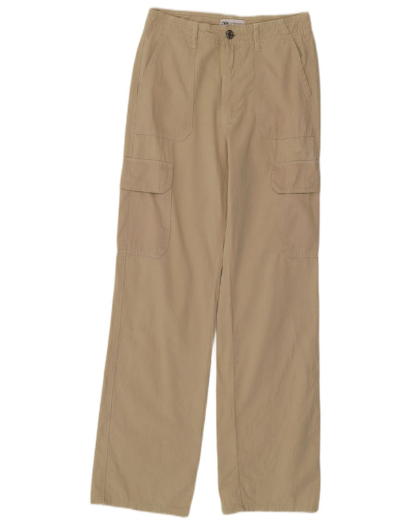 Damskie spodnie cargo z wysokim stanem i prostym wzorem ZARA EU 34 2XS W24 L31 Zielone