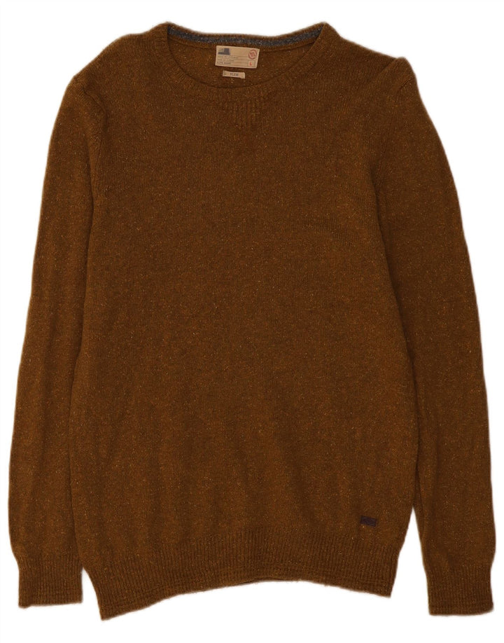 Marks & Spencer Męski sweter z okrągłym dekoltem, duży, wełniany khaki