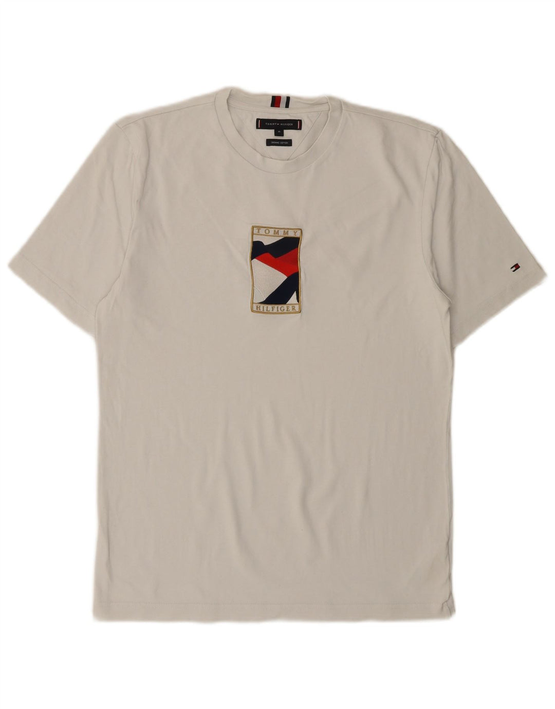 Męska koszulka z grafiką TOMMY HILFIGER, średnia, biała bawełna
