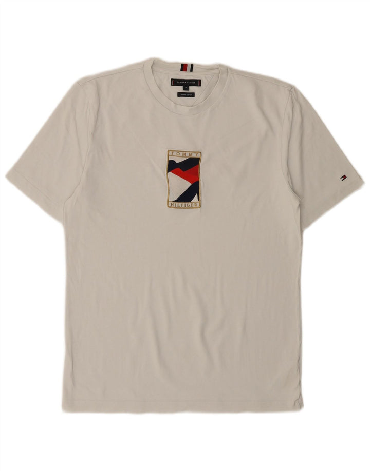 Męska koszulka z grafiką TOMMY HILFIGER, średnia, biała bawełna