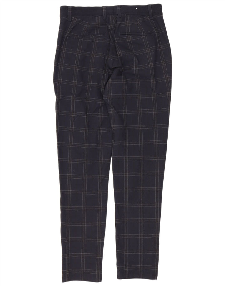Męskie spodnie typu slim chino Zara, małe, W30 L29, granatowe, poliestrowe w kratę