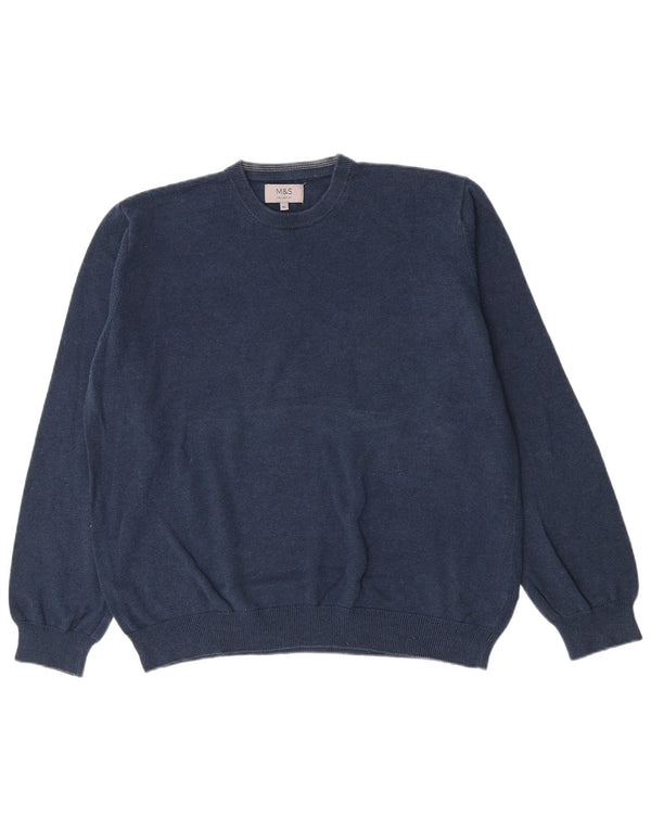 Marks & Spencer Męski sweter z okrągłym dekoltem XL, granatowy, bawełniany