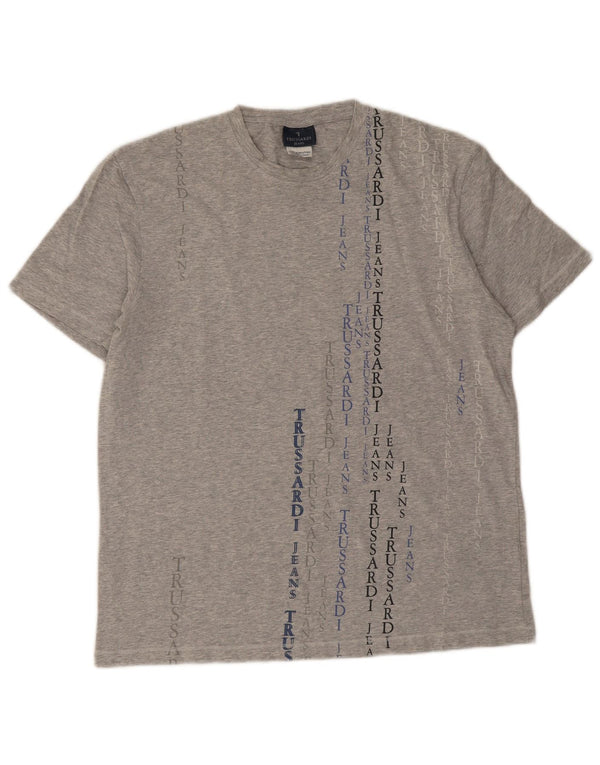 Męski T-shirt z grafiką Trussardi Jeans, duży, szary, nakrapiany